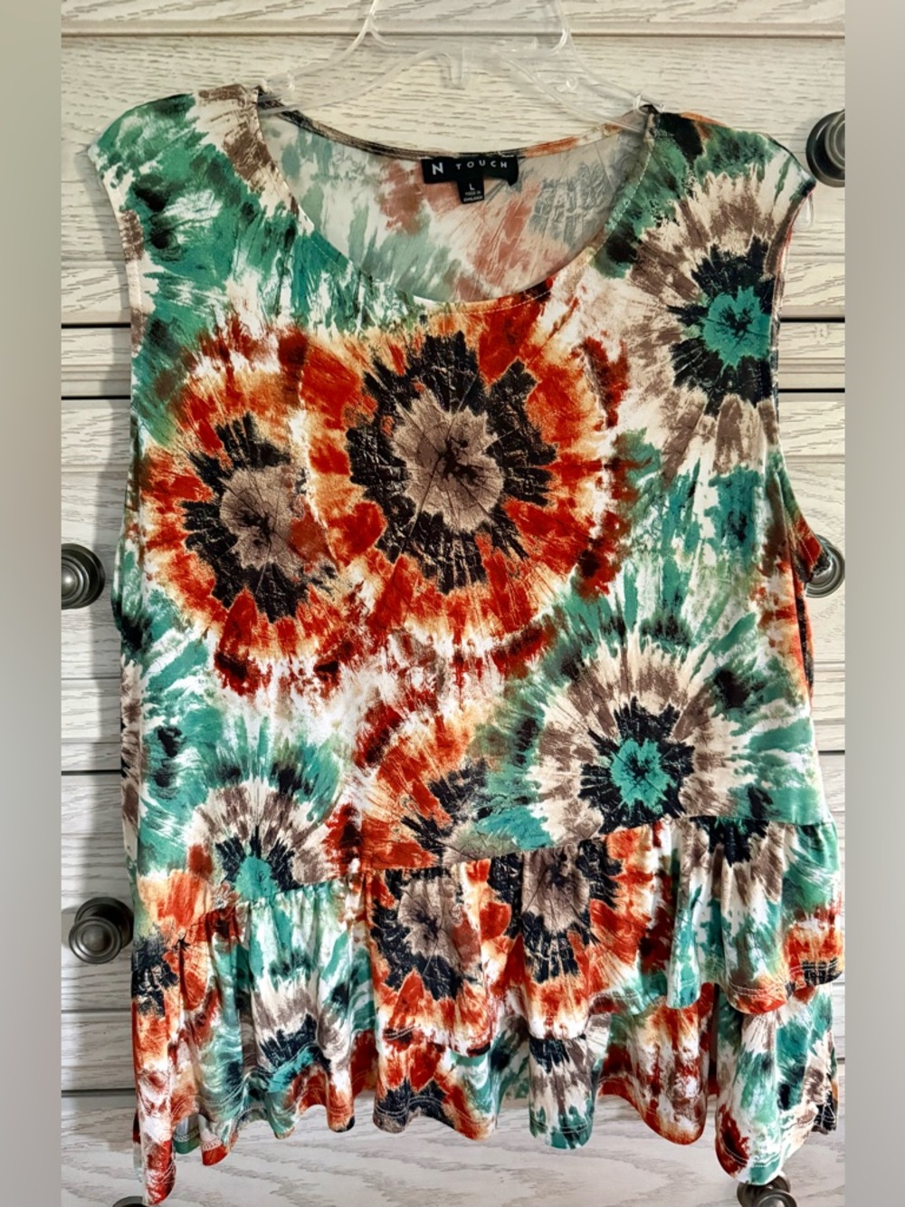 N Touch Sleeveless Tie-Dye Peplum Top (L)